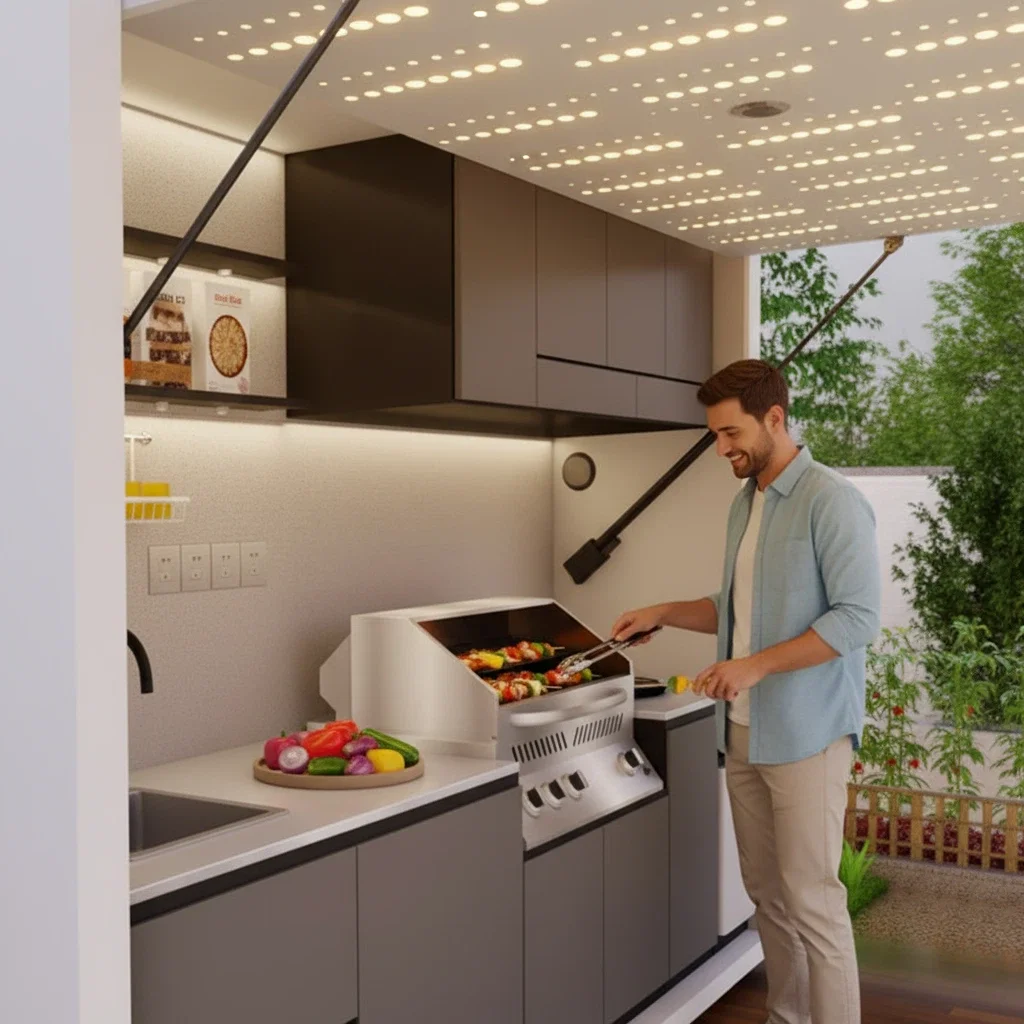 Portable Aluminum Outdoor Kitchen Station with Cabinets, Sink and BBQ Grill