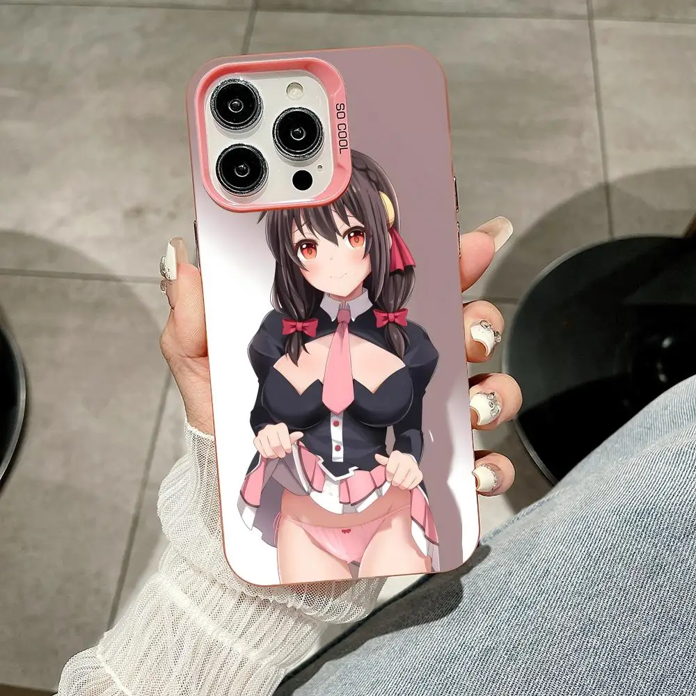 Konosuba Yunyun حافظة هاتف محمول آيفون 17 16 15 14 13 12 11 X XR XS 8 7 Air Pro Max Plus غطاء ملون وردي شفاف