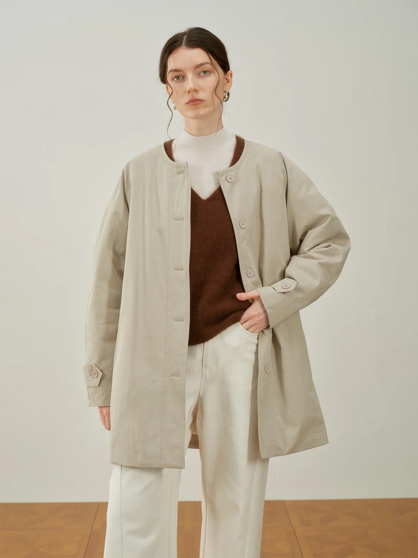 

ISENSEE Women's Vintage Workwear Sle down Jaet Warmth White Du Feather Lightweight Outerwear Long Sve round Ne