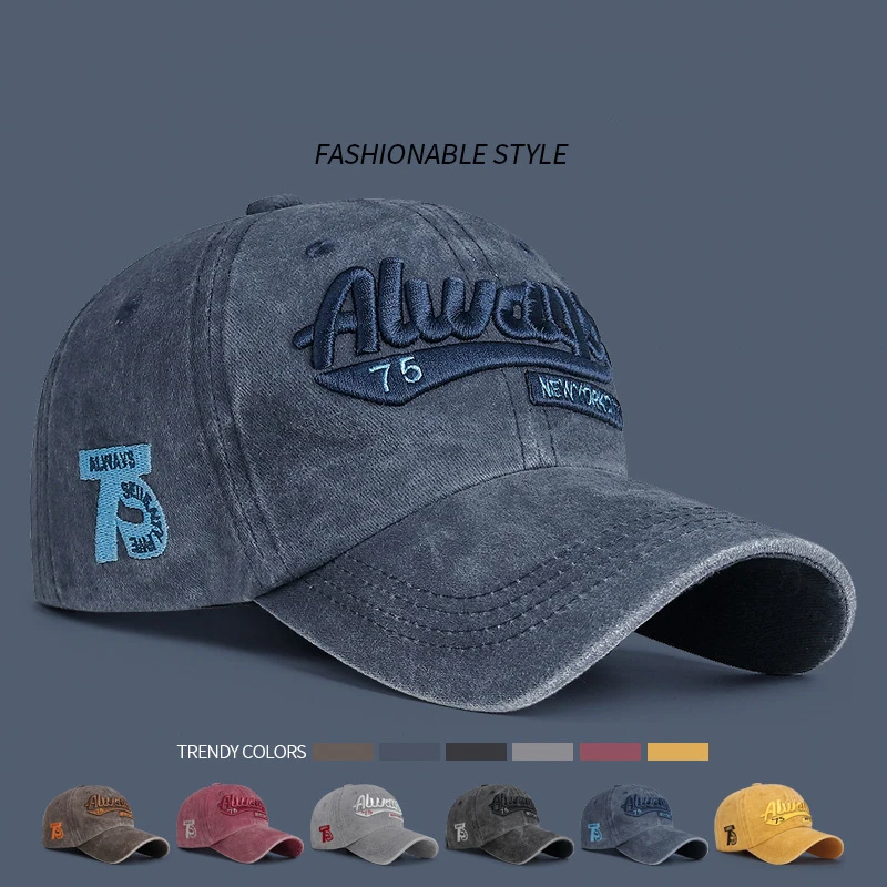 New Three-Dimensional Embroidery Soft Washed Cotton Distressed Hat Men's Letter Tide Men Outdoor Fashion Faded Baseball Cap