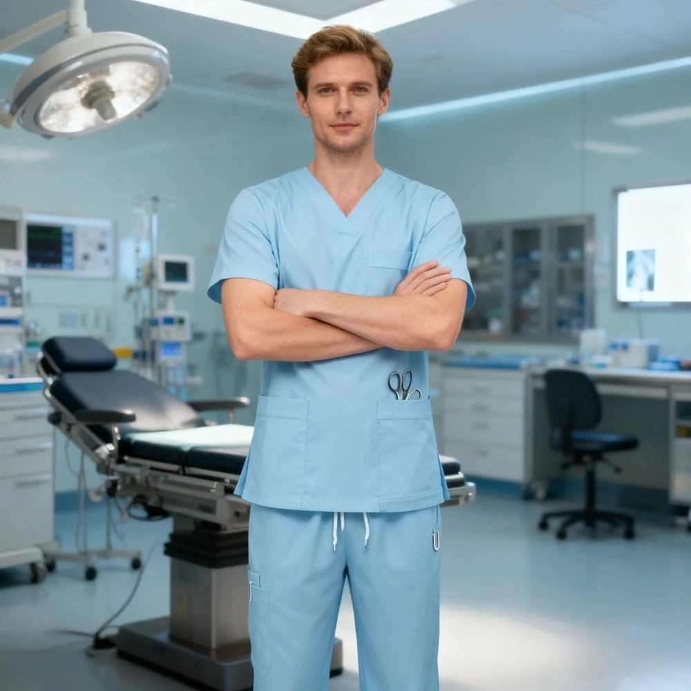 Nieuw product 2025, sneldrogende elastische handwaskleding, hetzelfde voor mannen en vrouwen, dokterskleding, tweedelige set