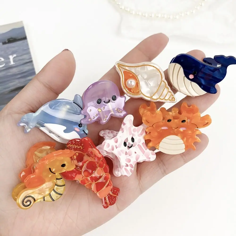 Lobster Cartoon Small Hair Claw Clip Whale Sea Horse Ocean Series Hairpin Acetate Hair Accessories Barrette Girls