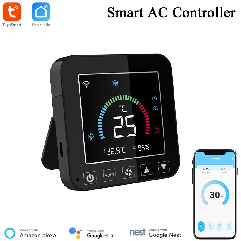 Tuya Smart Theremostat Sensor with AC Wireless Control LCD Display Temperature Humidity Sensor Work with Alexa Google Assistant