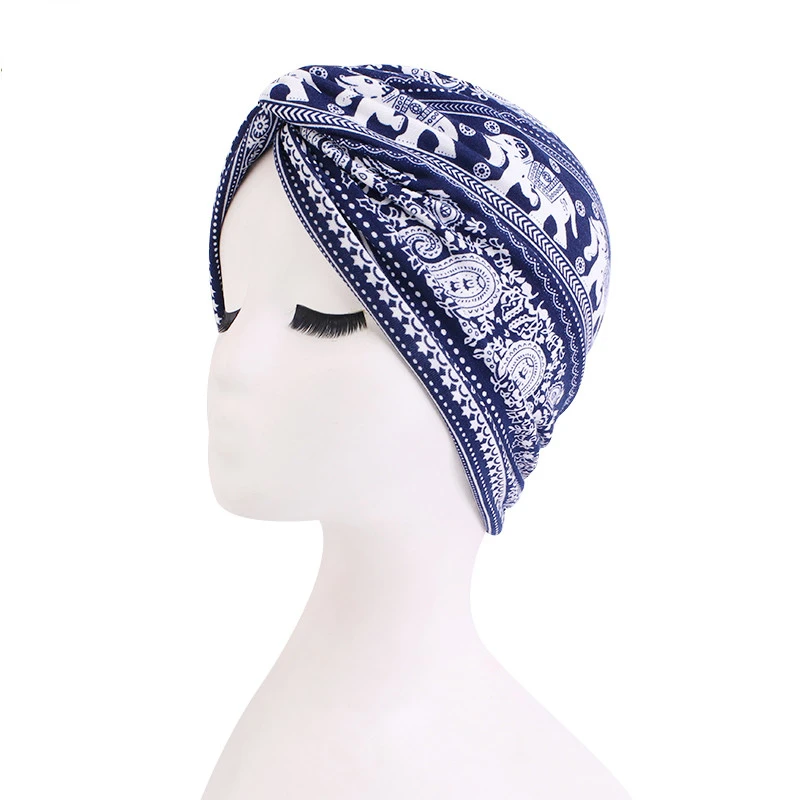 Women Muslim Inner Hijab Cap Folding Stretch Floral Print Twisted turban Head Wrap Bandanas Cancer Chemo Cap Hair Accessories