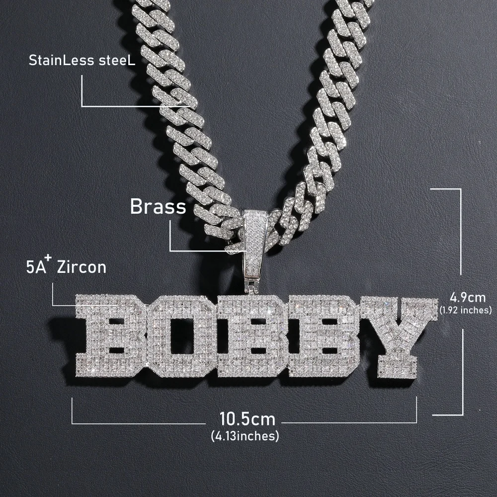 مخصص قلادة اسم الرسالة مثلج خارج تشيكوسلوفاكيا الأحجار الشق الإعداد كامل مطعمة زركون الهيب هوب مجوهرات موضة هدية للرجال #6