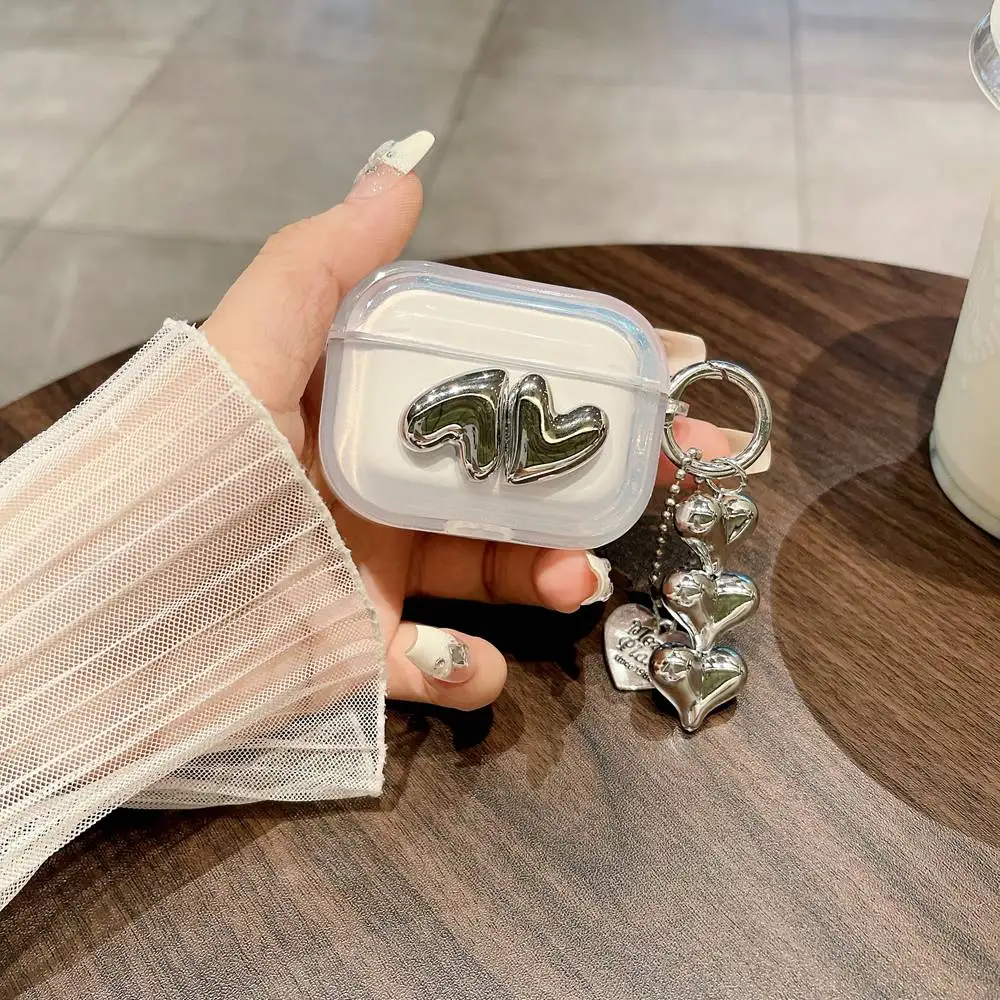 Funda protectora de auriculares Ins 3D Love Heart para Apple AirPods Pro 2, cubierta transparente para AirPods 3, caja inalámbrica con llavero