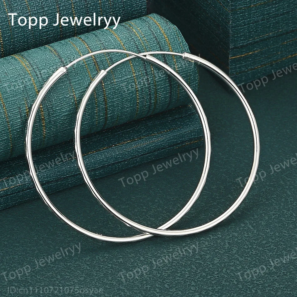 Stylish 925 Sterling Silver 50mm Delicate Textured Round Earrings - Charming Women's Wedding Gift Jewelry