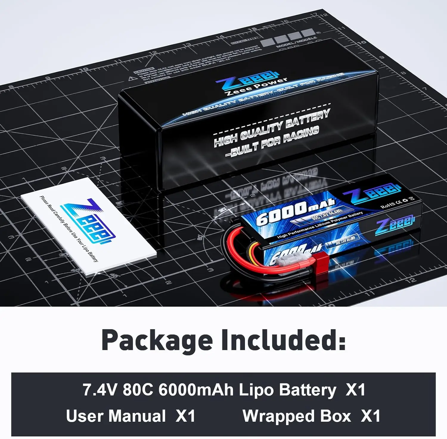 Zeee 2S Battery 7.4V 6000mAh Lipo 80C for RC Parts Hardcase with Deans Plug for RC Car Vehicle Truck Tank Losi Slash Truggy