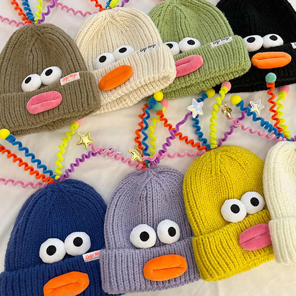 Funny Cartoon Woolen Hat Coldproof Thermal Travel Beanie For Women Men