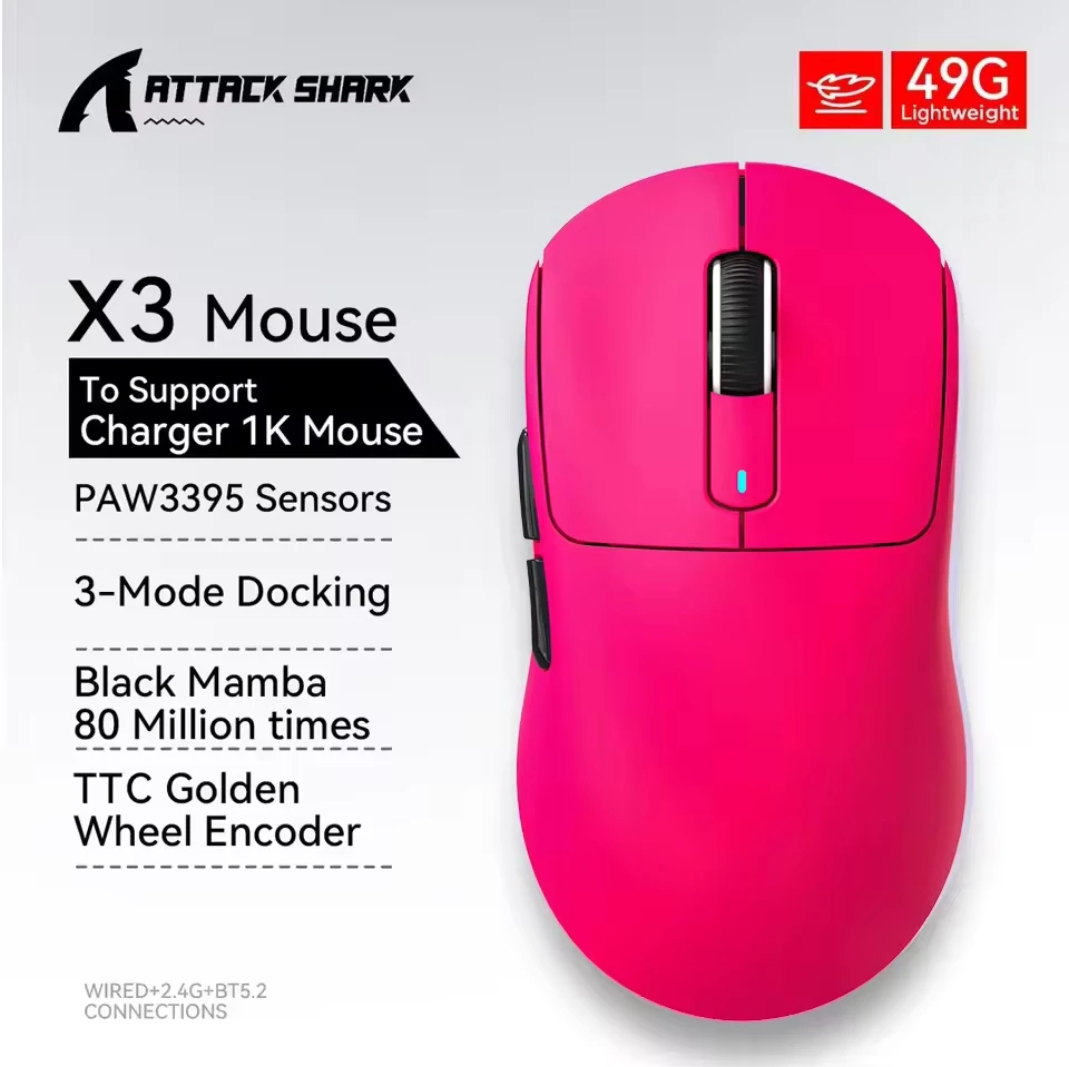 Attack Shark X3Pro X3 Wireless Mouse Lightweight PAW3395 26000dpi Tri-Mode Connection Macro Gaming Mouse for Win/Xbox/PS/Mac