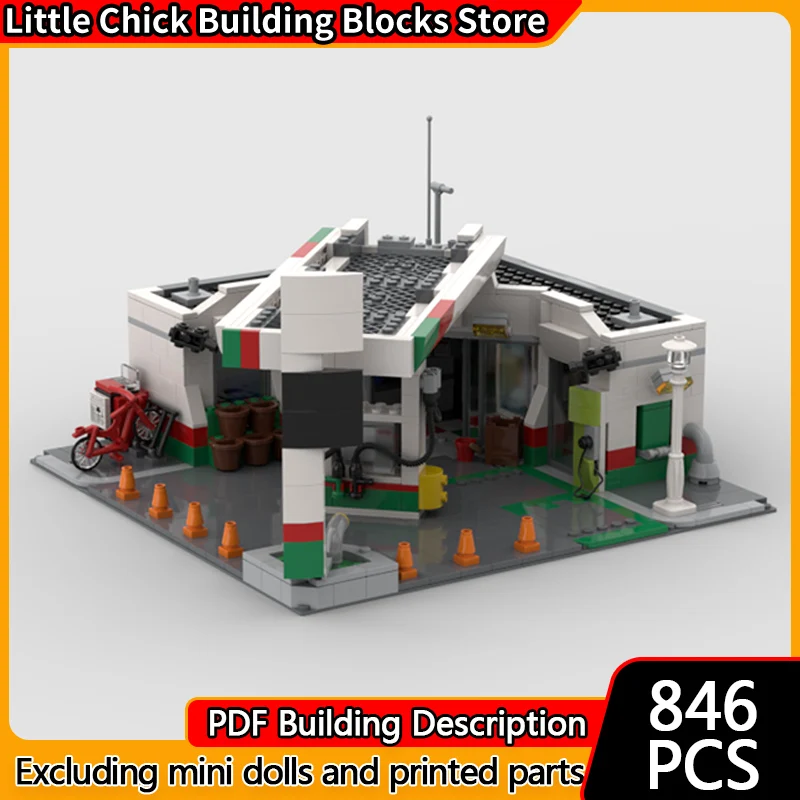 City Street View Model MOC Building Bricks Refueling Service Station Modular Technology Children Holiday Gifts Assemble Toy Suit