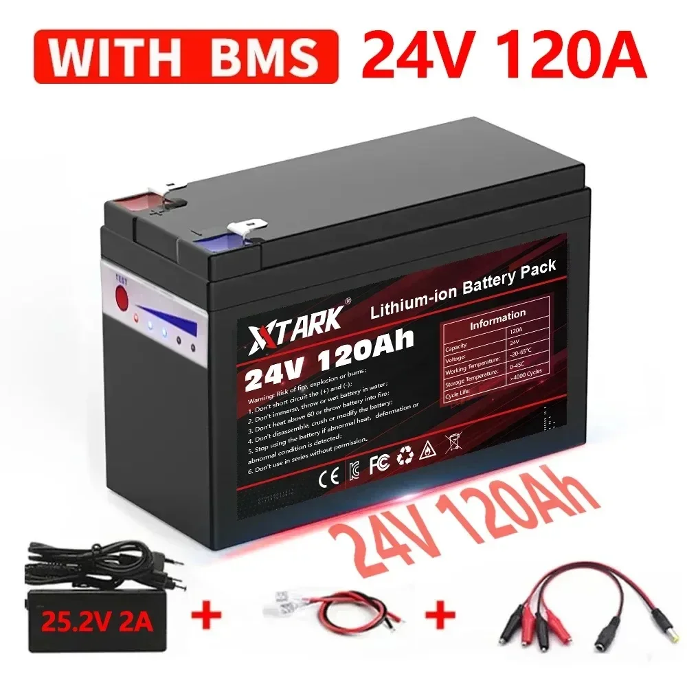 24V 120Ah Rechargeable battery 4000+ Rechargeable Lithium Iron Phosphate Battery Built-in BMS for RV Trolling Motor Solar System