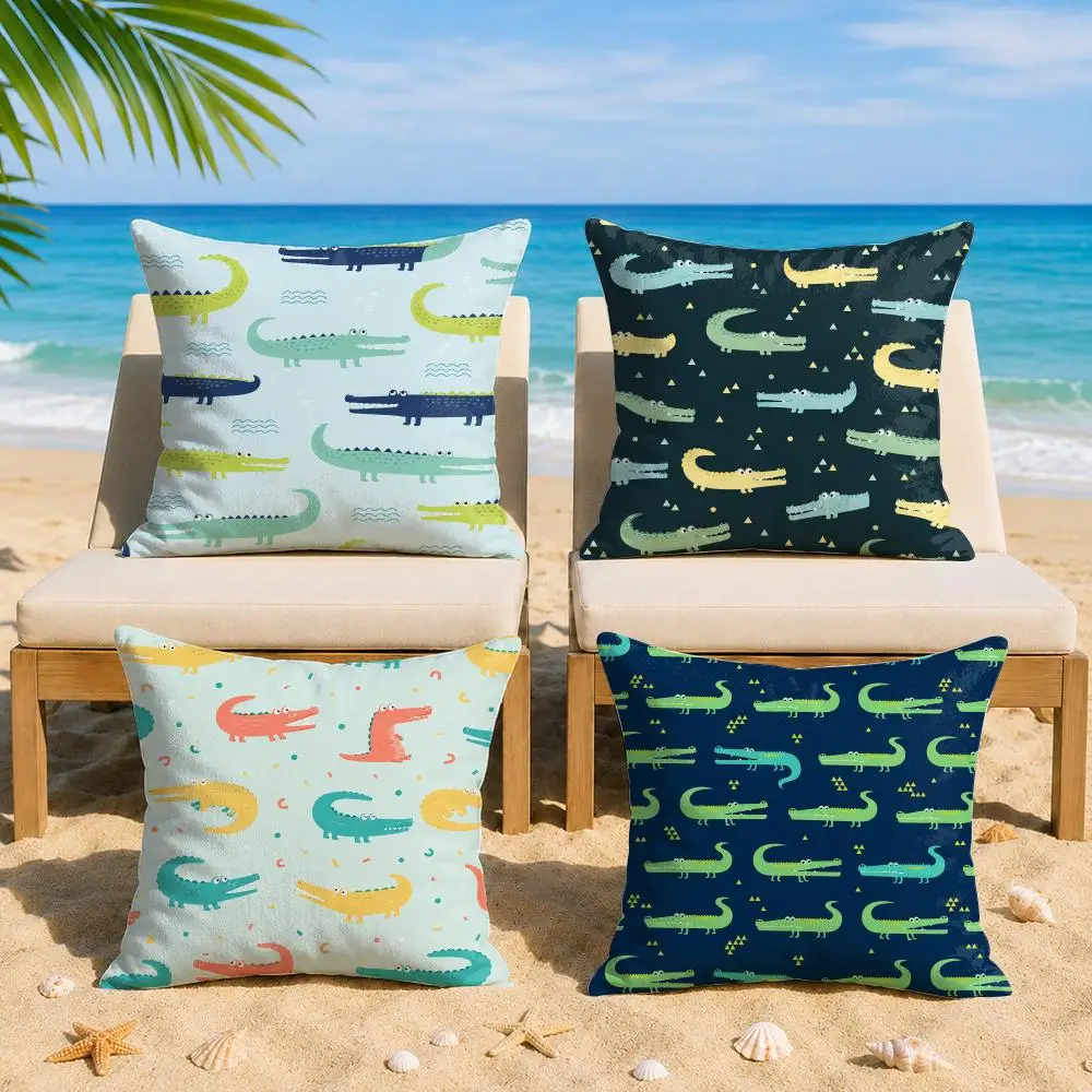 Crocodile Animals Cushion Cover Short Plush Soft Double-Sided Printing Pillow Case Cozy Sofa Bedroom Home Decor Gift