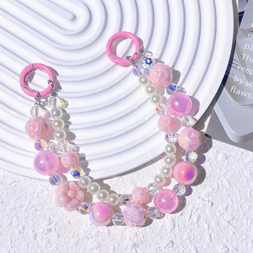 Durable Acrylic Beaded Keychain Accessories Ornament Phone Chain Crystal Pendant Keychain