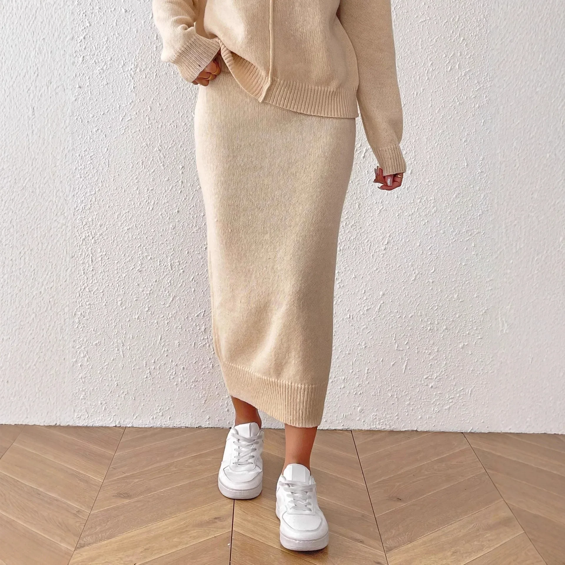 

Solid Color Casual Skirt Woven Mid-length Sweater Skirt Casual Hip Skirt European American Women's