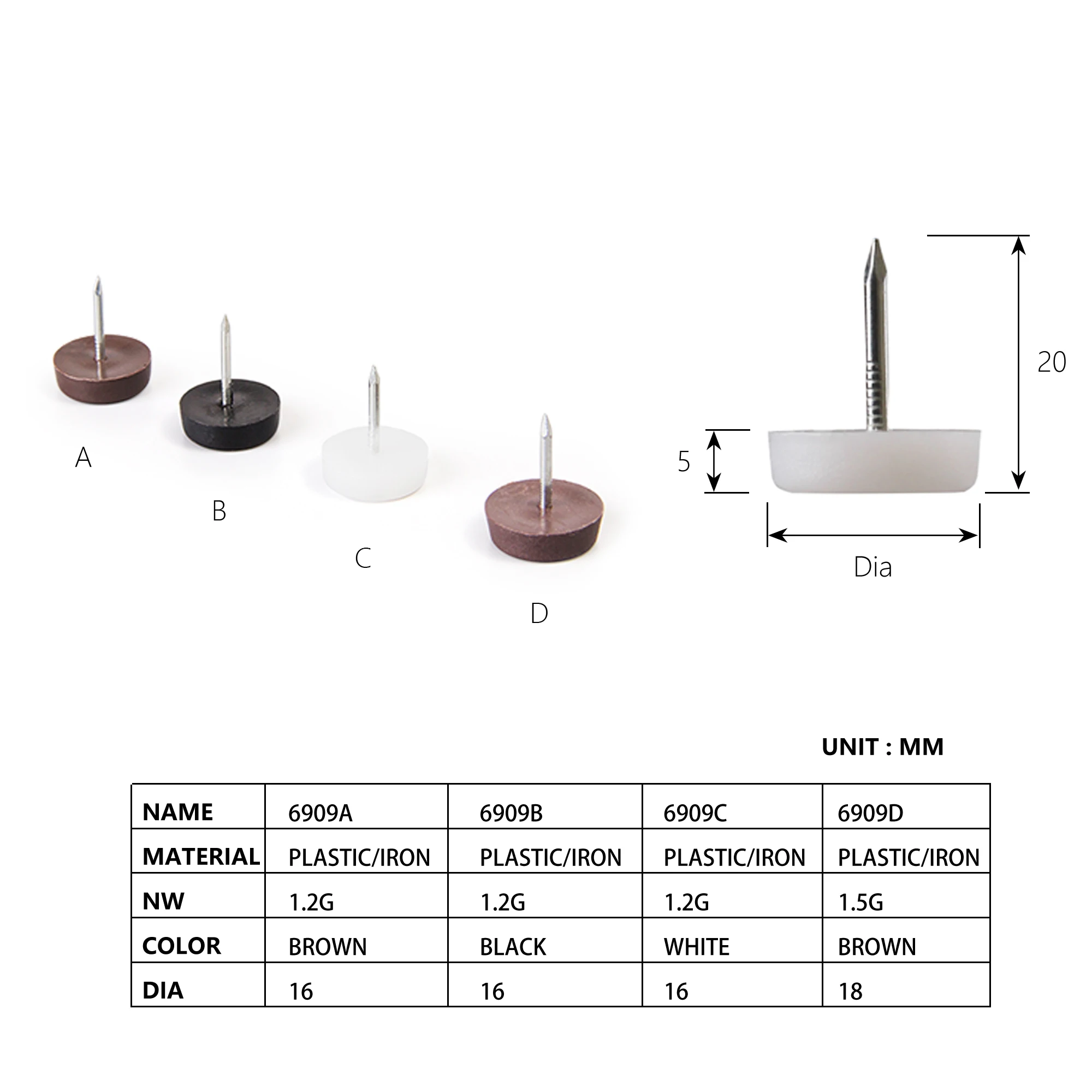 Chair Desk Cabinet etc Furniture plastic Levelers Glide