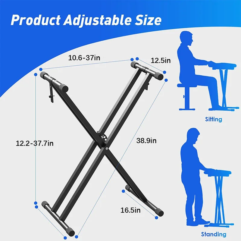 Suporte de piano eletrônico ajustável, X-tipo tubo duplo, Rack de ferro, teclado universal, acessórios do suporte do instrumento, 54, 61, 76, 88 teclas