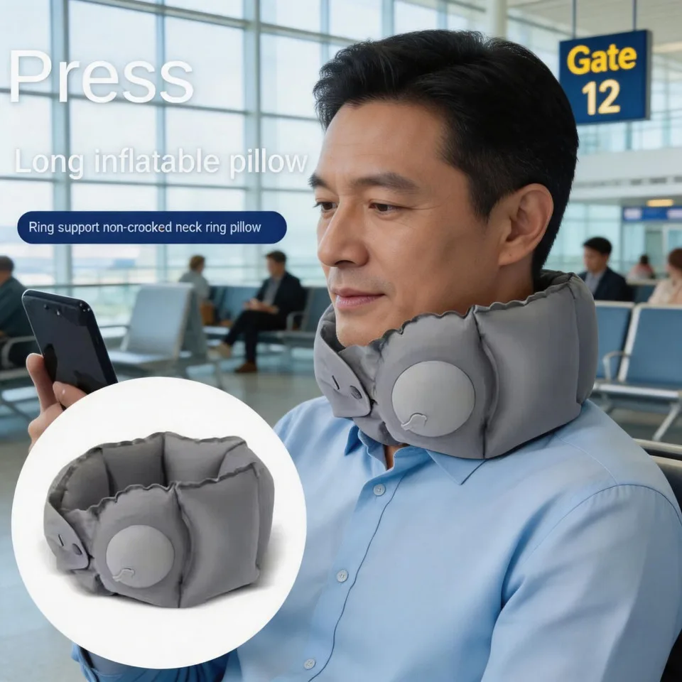 Compact Portable U-shaped Inflatable Neck Pillow Easy-to-store Pressurized Support For Travel Car Airplane