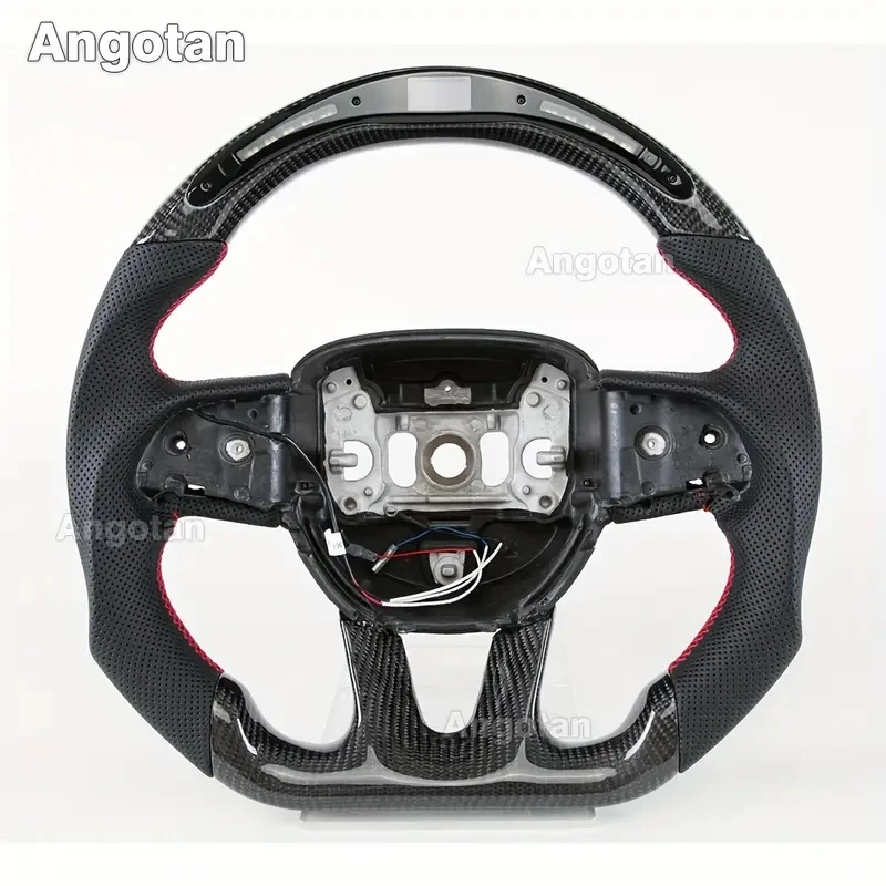 Kierownica LED z prawdziwego włókna węglowego do Dodge Charger Challenger Hellcat 2015-2024, perforowana skóra, kształt D