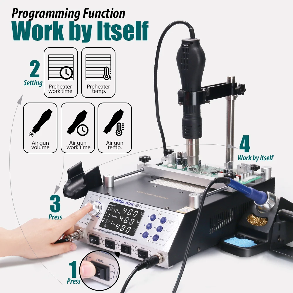 YIHUA 853AAA+ Multi Functional Preheat Station Soldering Iron Desoldering Hot Air Gun Soldering Rework Station