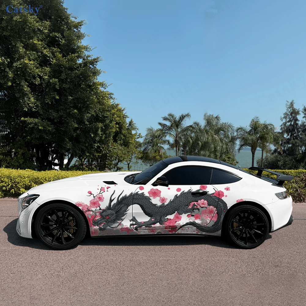 

Черный дракон, красочный цветок, автомобильные виниловые наклейки, самоклеящаяся наклейка из ПВХ, подходит для грузовиков, внедорожников, Декор, автоаксессуары, подарок