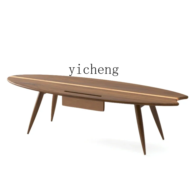 

Tqh Surfboard Coffee Table All Solid Wood Black Walnut Retro Mid-Ancient Simple Nordic Small Apartment Foldable