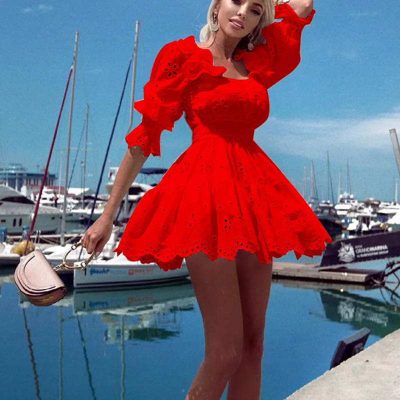 Abiti eleganti a maniche lunghe da donna 2025 Mini abito da donna in cotone pettinato moda Плаjallя Abiti da ballo Robes Courtes