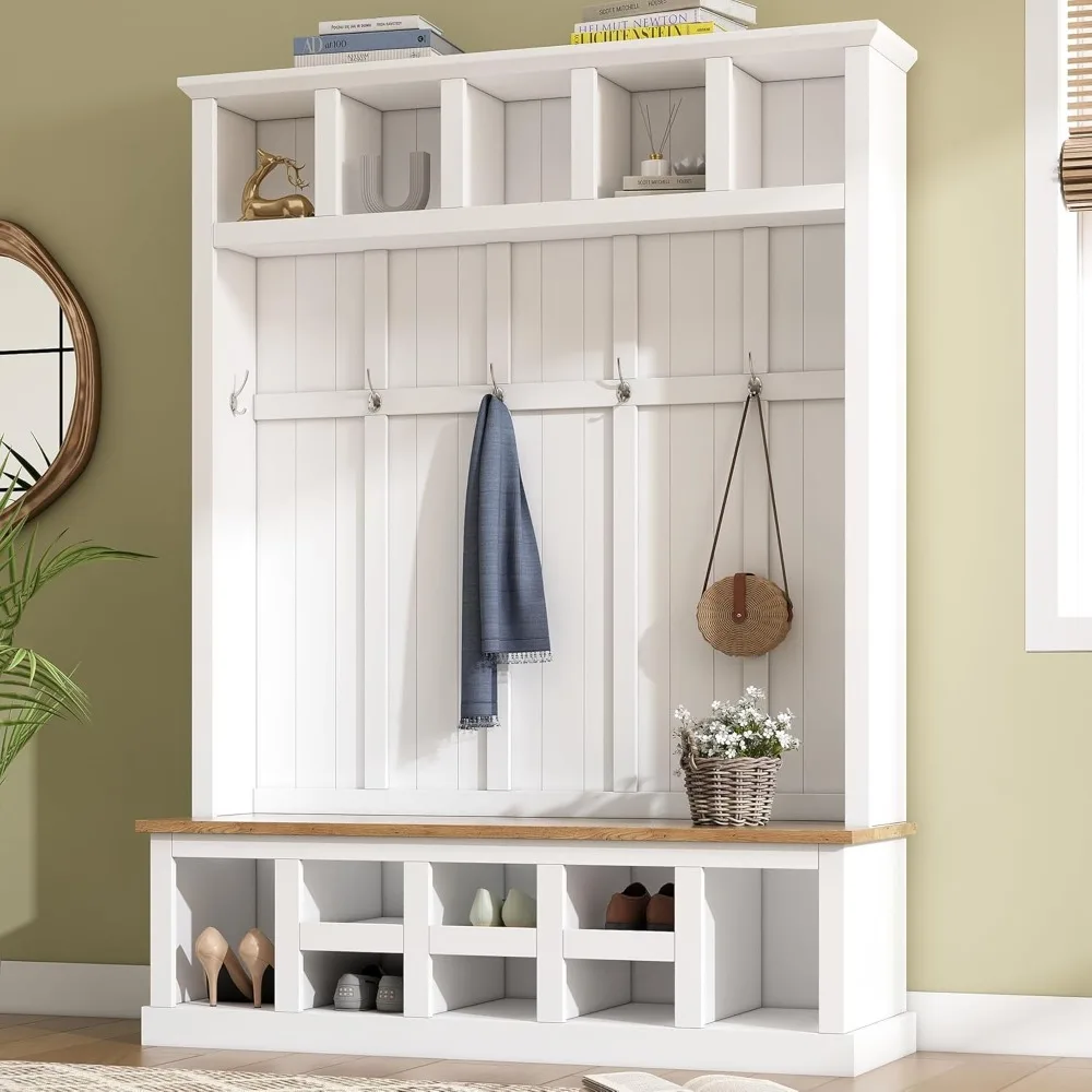 

Entryway Coat Rack with Shoes Storage Bench, Modern Wide Hall Tree Hallway Coat Hanger for Living Room, Bedroom