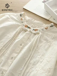 New Summer Cotton Casual Half Sleeve Shirt Women O Neck Embroidery Tops Girl Loose Thin OL Commute Blouses 2024 Autumn T458107QC