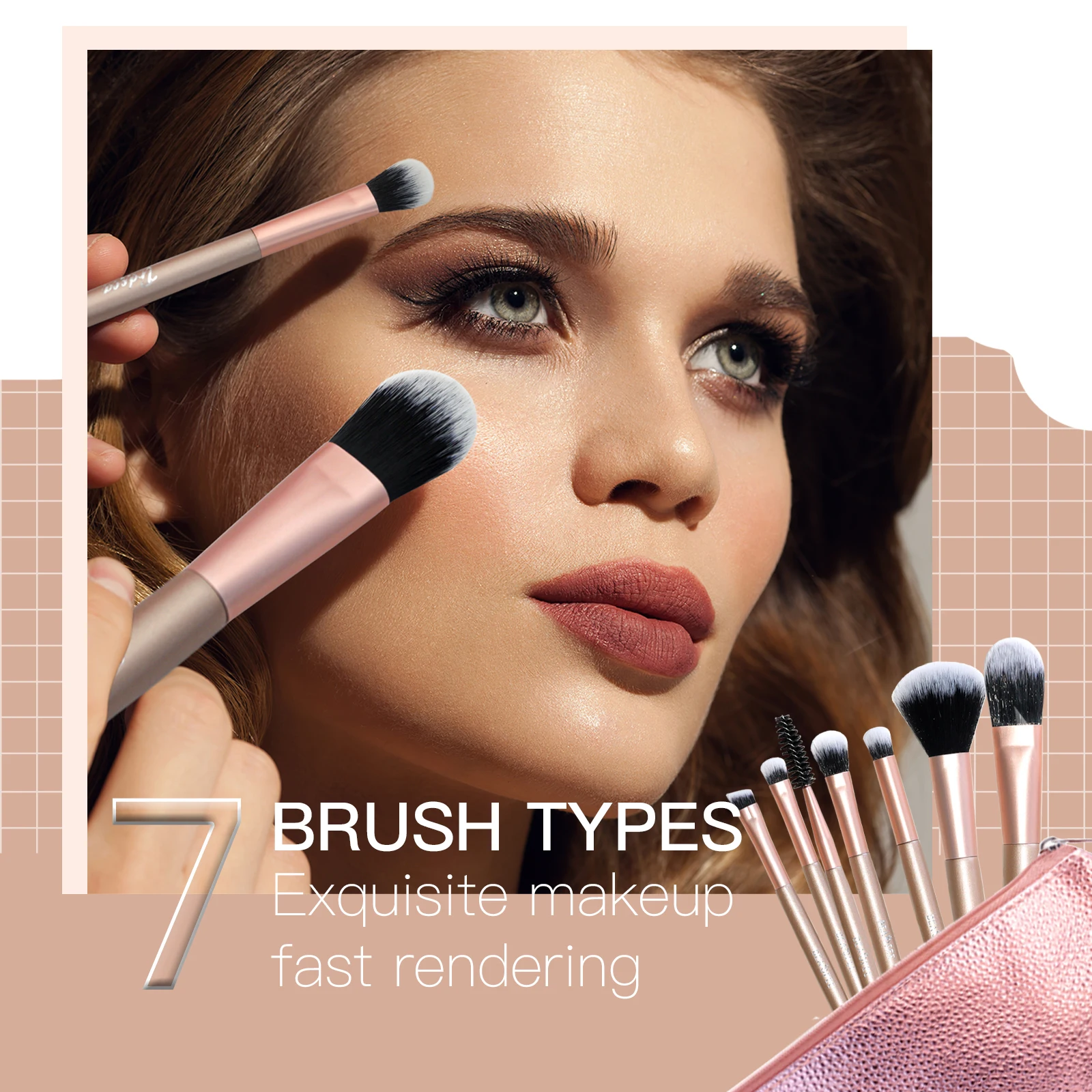 7pcs Makeup Brushes Makeup Brush Set, Premium Sythetic Foundation Blending Brush Powder Blush Concealers Eyeshadow Eyebrow