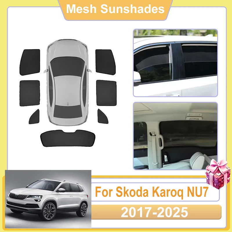 For Skoda Karoq Accessories NU7 2017-2025 Car Window Screen Sun Shades Mesh Anti UV Visors Heat Protective Cover Sunshade Baffle