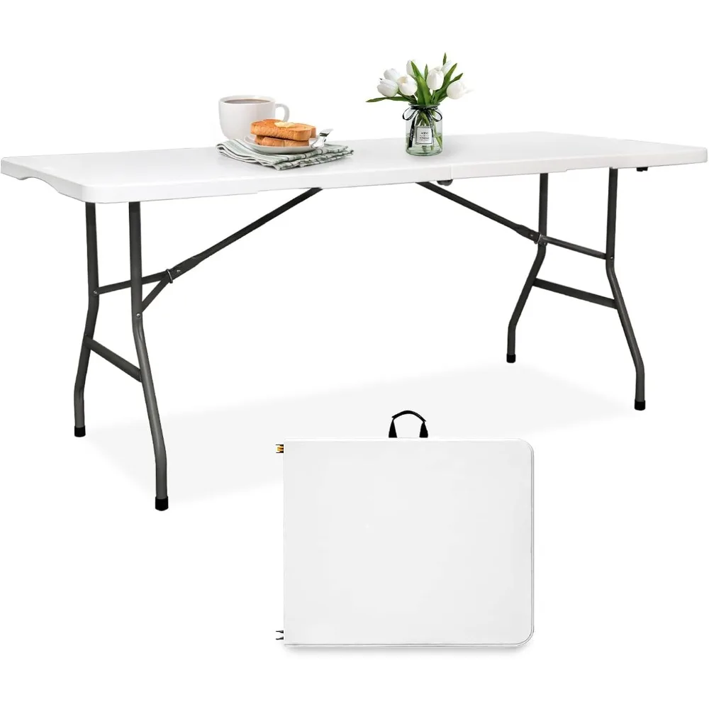 

Folding Table HDPE 6FT Foldable Table Portable Banquet Surface Fold-in-Half Desk Utility for Working Meeting Parties, Picnic