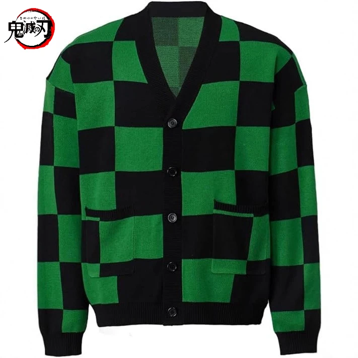 

Unisex Demon Slayer Tanjiro Kamado Cosplay Sweater Knitted V-Neck Cardigan Warm Anime Halloween Casual Jacket