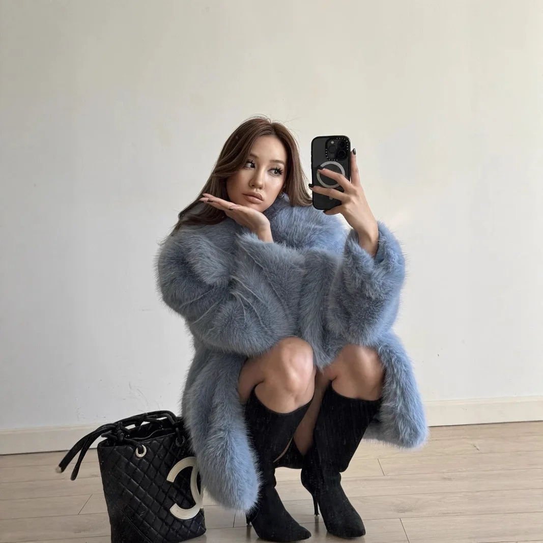 

Winter Women's Mink Fur Outwear Brightly Colored Spliced Female Faux Fur Jacket New Chic Artificial Fur Coat For Lady