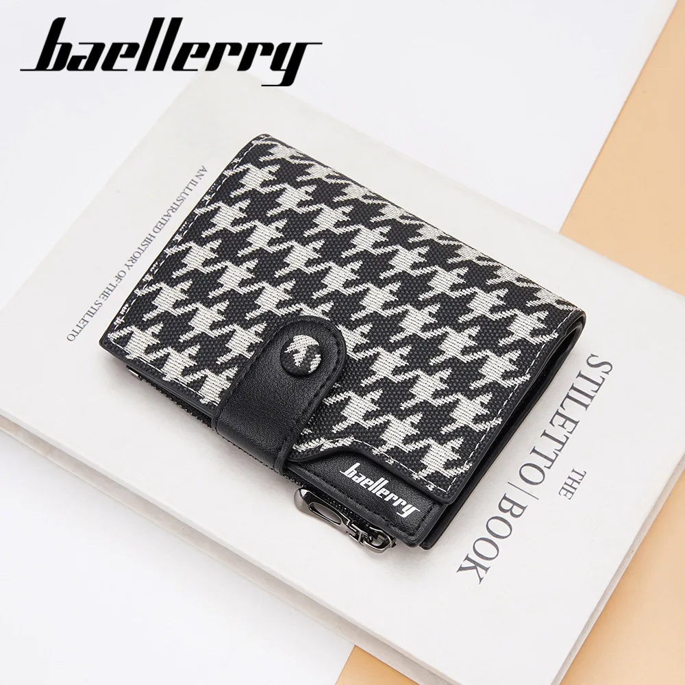 Baellerry New Wallet Women's Short Korean Edition Thousand Bird Checker Color Contrast Multi Card Zipper Change Bag Card Bag