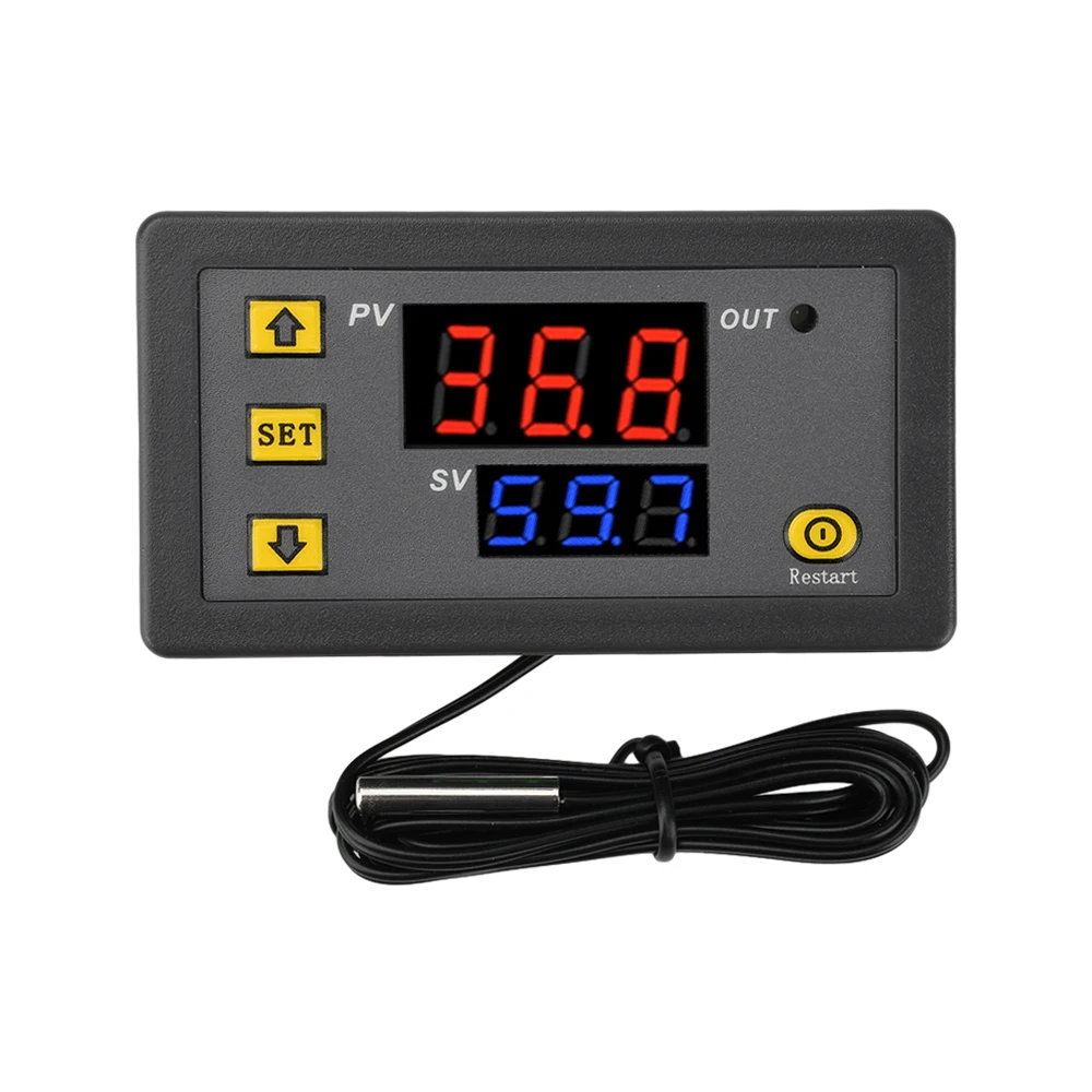 W3230 LED Digital Temperature Controller Thermostat Temperature Control Switch Sensor Red Blue Display Meter DC 12V 24V AC110-22