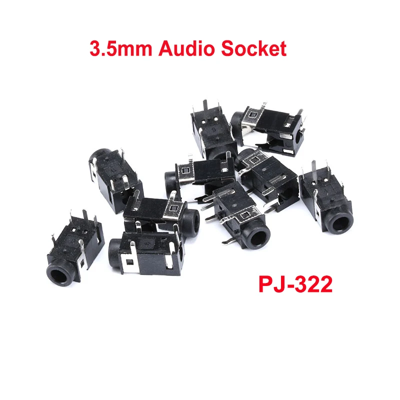 10Pcs PJ322 3.5mm Audio Socket Connector 5 Pin Female PJ322  SMT Headphone Jack Socket PJ-322 PCB Mount Stereo Jack