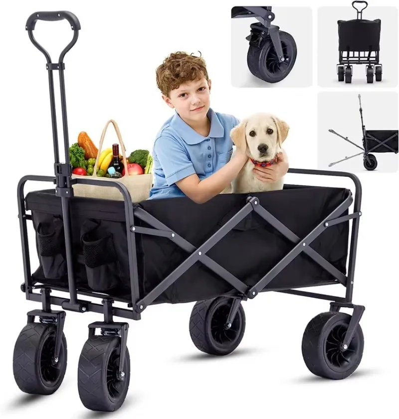 

Utility Foldable All Terrain Wheels Shopping Camping Large Capacity Heavy Duty Collapsible Garden Cart Beach Wagon