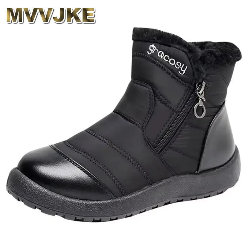 

2025 Boots Women Winter Waterproof Plush Snow Boots Zip Belt Buckle Shoes for Women Outdoor Non-slip Warm Ankle Boots Botines