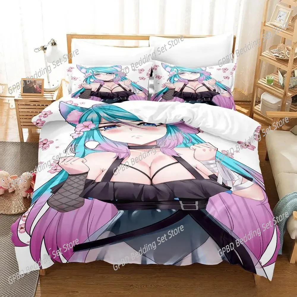 

3D Anime Sexy Girls Silvervale VTuber Bedding Set Single Twin Full Queen King Size Bed Set Adult Kid Bedroom Duvet cover Sets