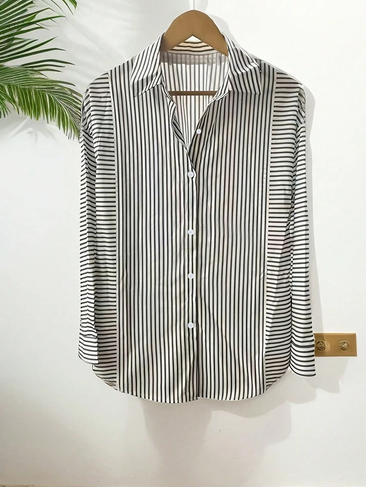 Plus Size Crushed Printed Button Casual Shirt Single Row Button Elegant 2025 New Spring and Autumn Best Choice