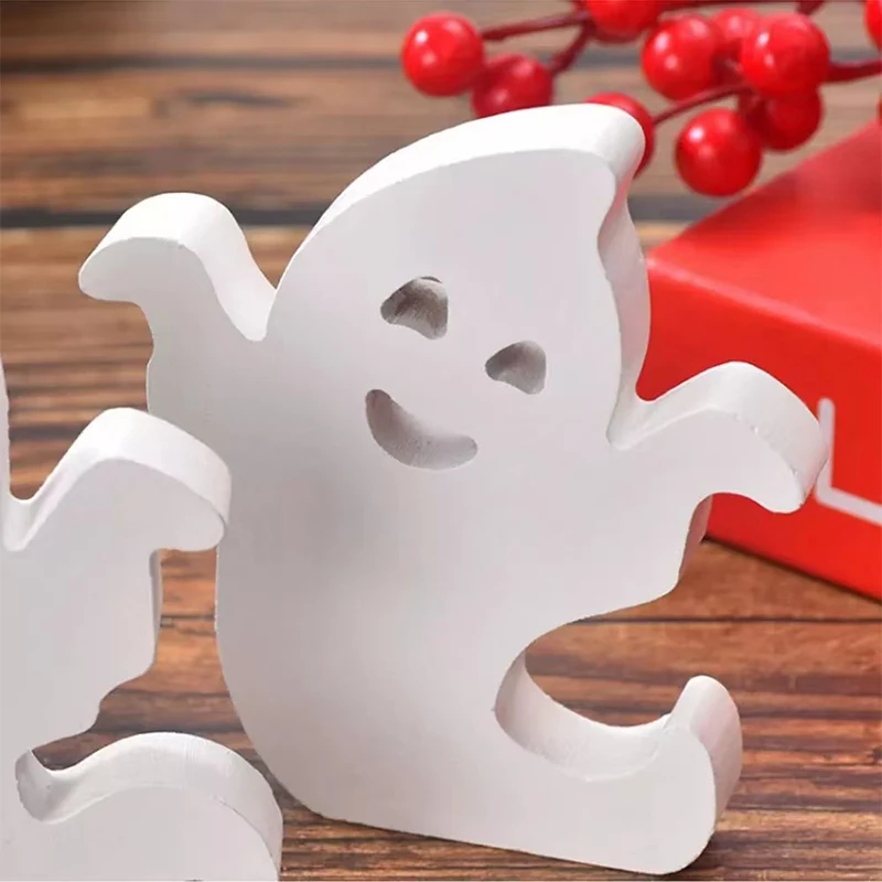 Creative Cute Wooden Ghost Ornaments Halloween Decoration Ghost Desktop Display Craft Home DIY Craft Kids Toy Gift