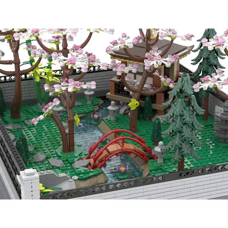 Bloques de construcción MOC con vista urbana, parque de flores de cerezo, arquitectura Modular, ensamblaje DIY, bloques de modelismo, rompecabezas, juguetes, regalos de navidad