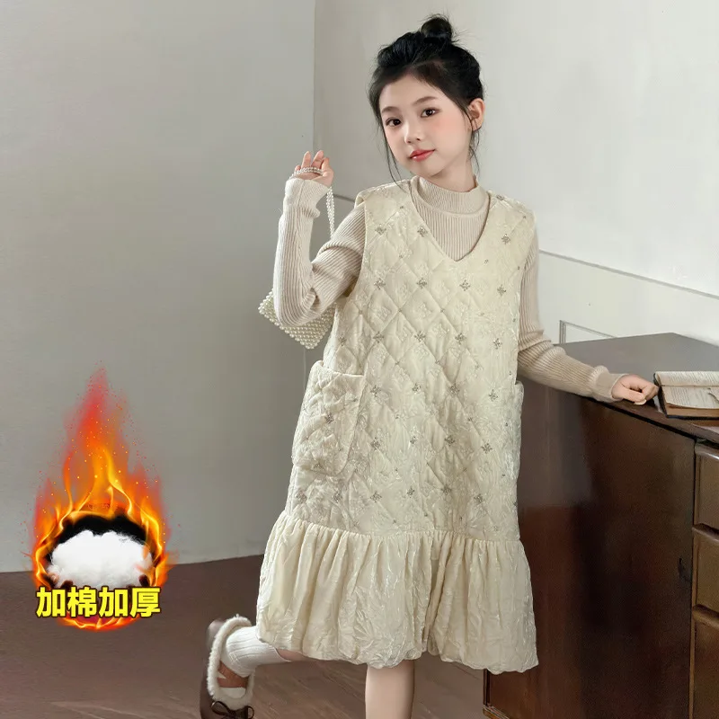 

Girls' Sequin Fleece Vest Dress, New Arrivals for Autumn and Winter, Winter Vest Dress for Girls, New Year's Dress, Suitable for