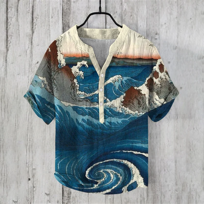 

Hawaiian style men's and women's casual shirts, fashionable social short-sleeved shirts, travel and vacation casual wear linen