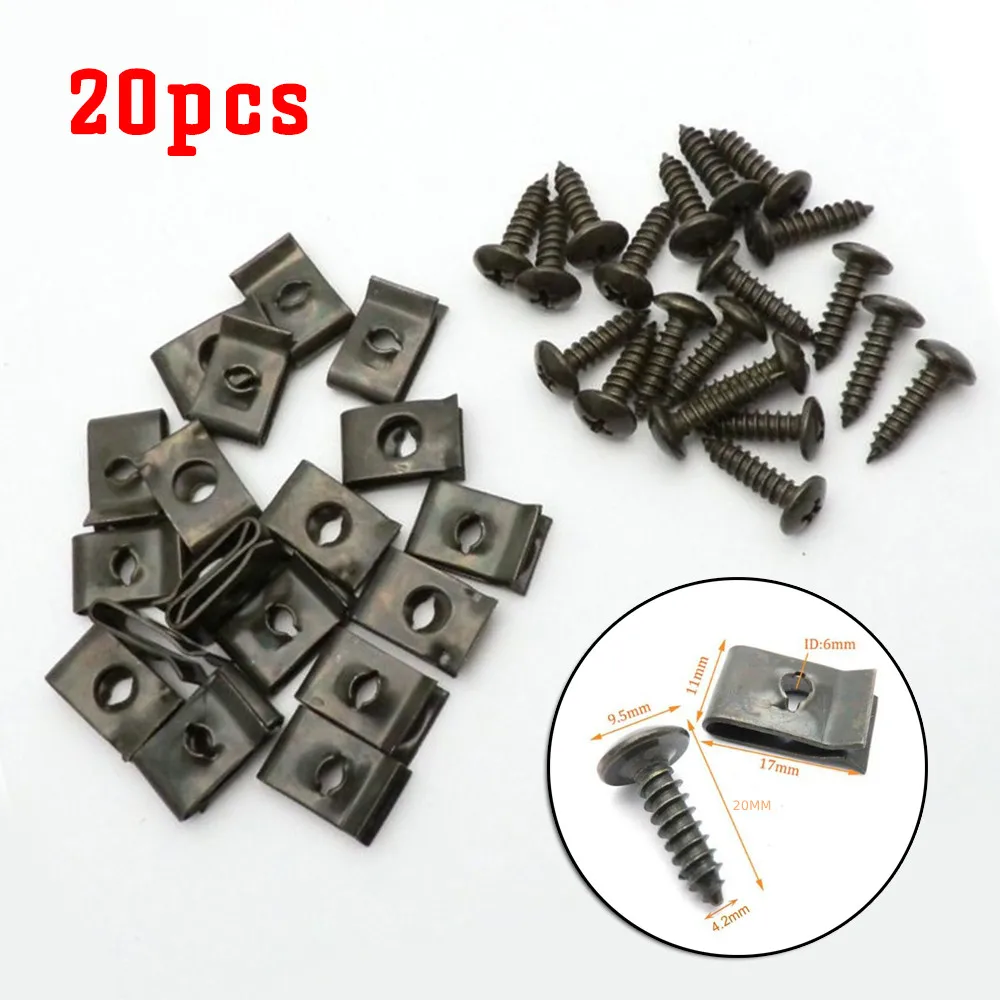 20PCS Metal U-type Clip With Screw For Car Bumper Fender Trim Panel Fasteners Leaf Board Fastener Grommet Screw Clips Gasket