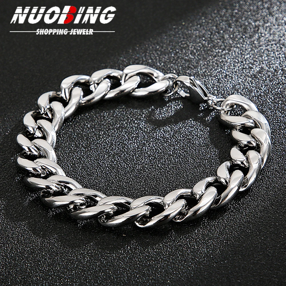 

Width 10MM 316L Titanium Steel Golden Black Cuban Chain Bracelet Hip Hop Men's Jewelry Party Gift 18/21CM Wristband Punk Heavy