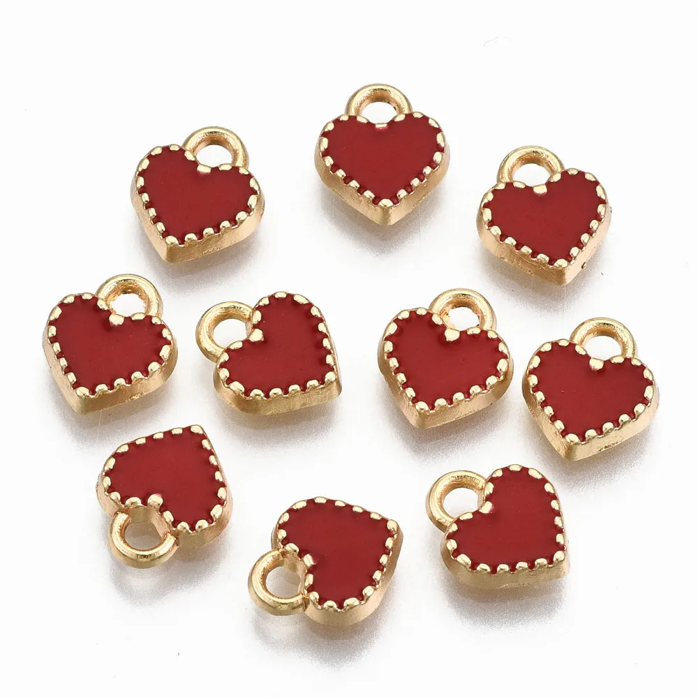 100Pc Enamel Heart Charm Heart Pendant for Women Jewelry Making 8.5x7.5x2mm Hole: 1.6mm