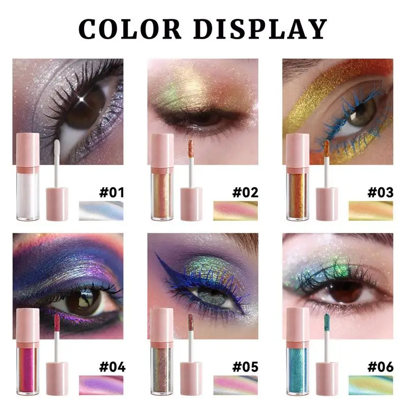 6 color Diamond Shiny Liquid Eyeshadow Eye Glitter Makeup Liquid Fine Shimmer High Light Eyeshadow Long Lasting Eye Shadow