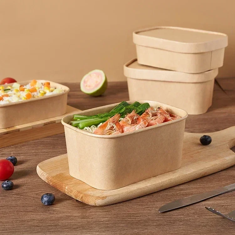 25pcs Ellipse White Bento Pack Paper Lid boxeses Disposable Oil Proof Take-out Lunch boxeseses Food Dessert Salad Kraft Paper Pa